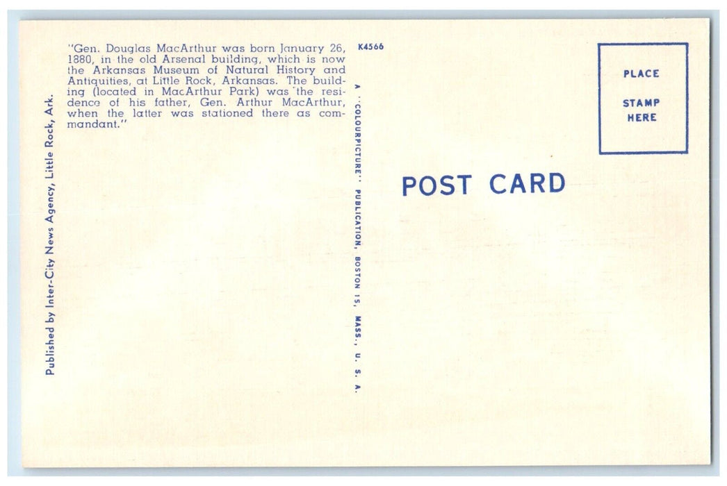 c1940 Gen Douglas MacArthur Old Arsenal Building Little Rock Arkansas Postcard