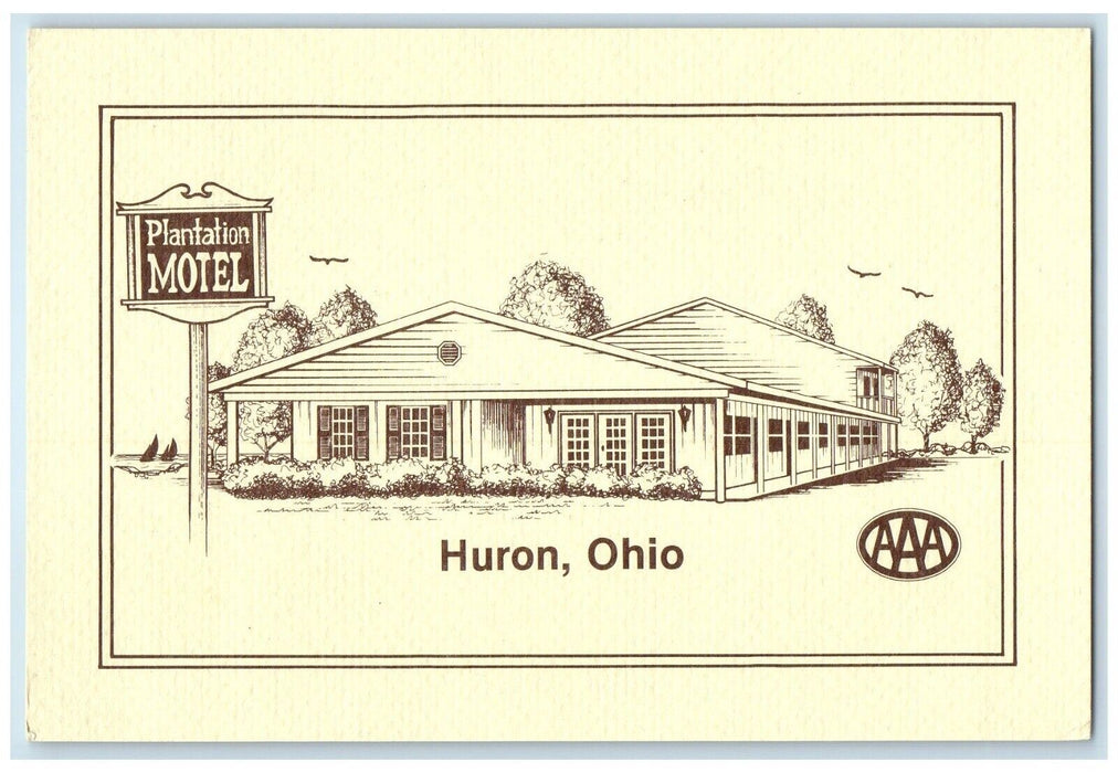 Plantation Motel Sign Roadside Cleveland Rd. Huron Ohio OH Vintage Postcard