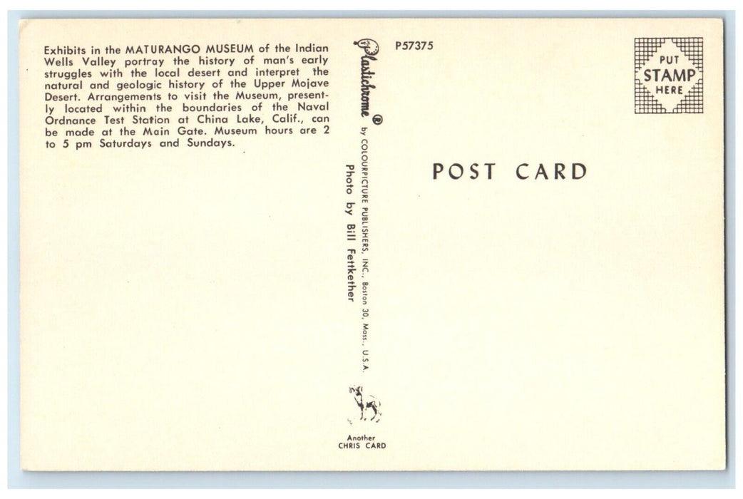 c1950's Exhibit Maturango Museum Indian Wells Valley China Lake CA Postcard