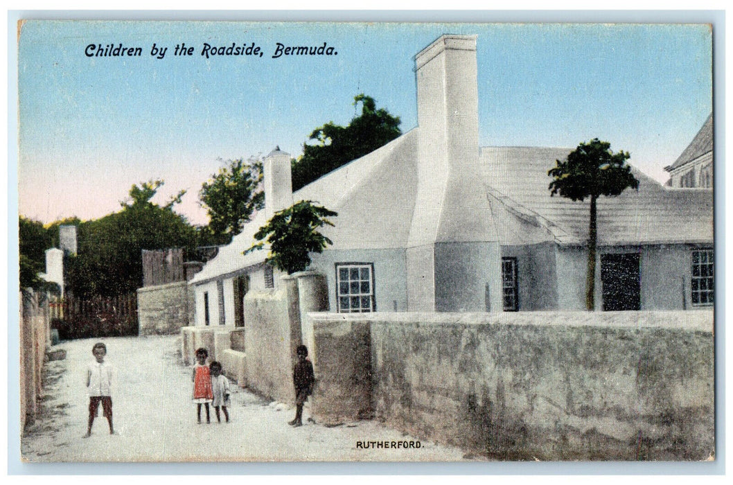 c1910 Children By The Roadside Rutherford Bermuda Unposted Antique Postcard