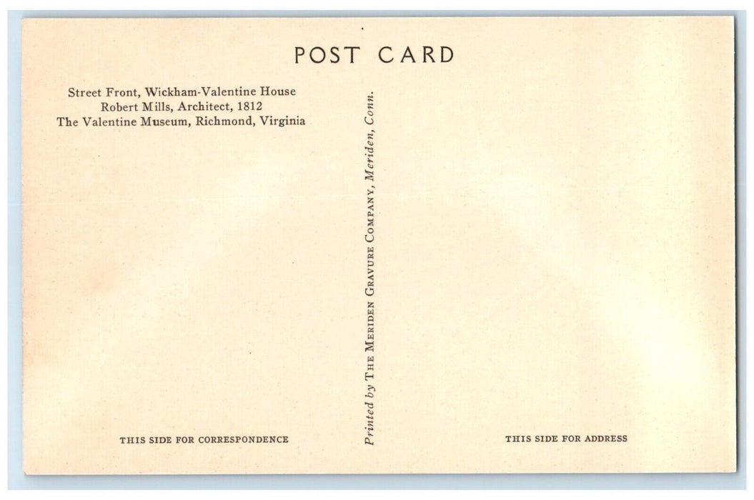 c1940 Street Front Wickham Valentine House Robert Richmond Virginia VA Postcard