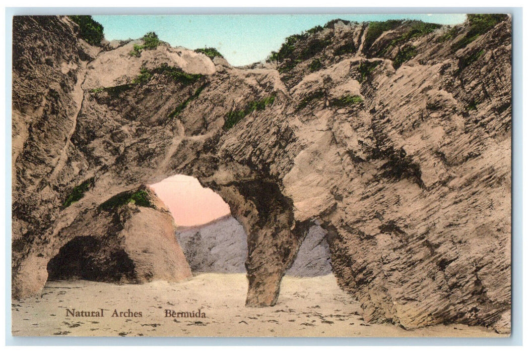 c1910 Rock Formations Natural Arches Bermuda Posted Handcolored Postcard