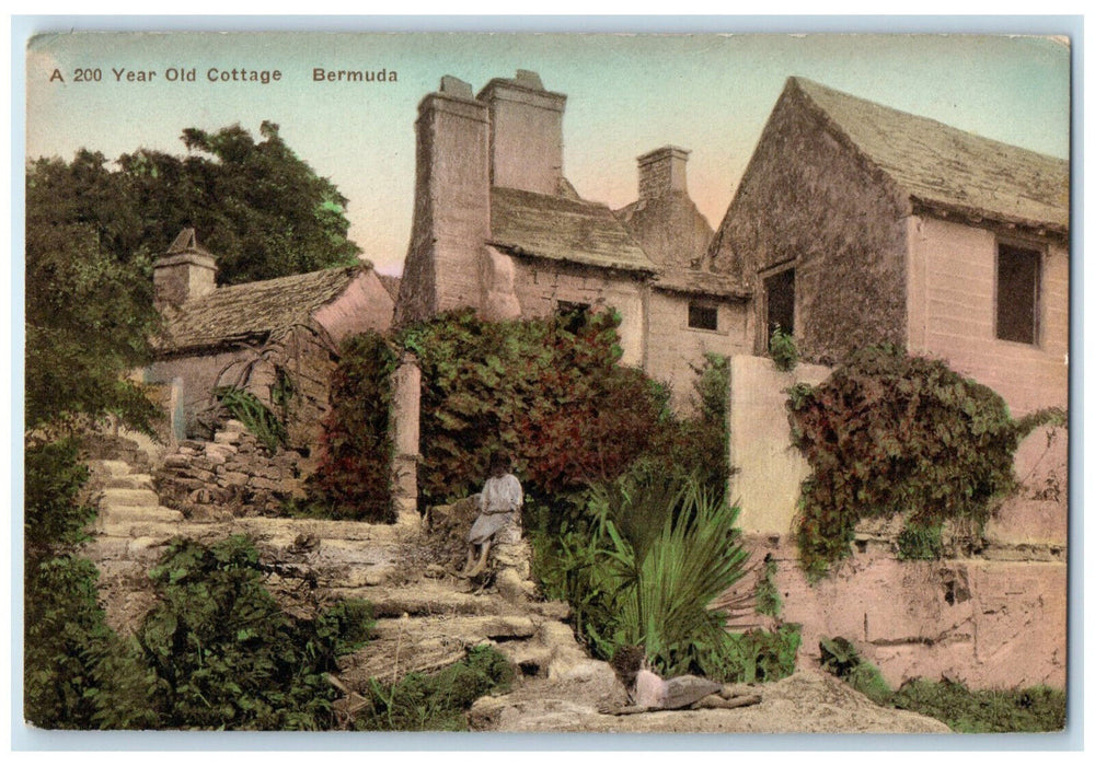 c1910 Stairs View A 200 Year Old Cottage Bermuda Unposted Handcolored Postcard