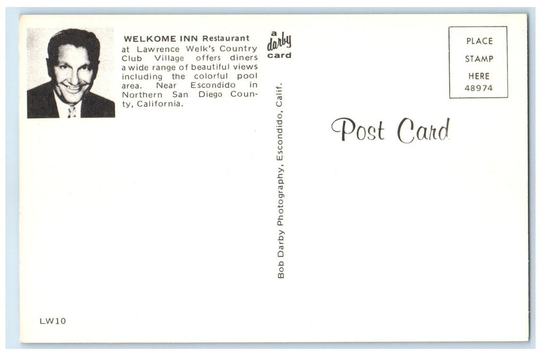 Welkome Inn Restaurant Lawrence Welk's Country Club San Diego Co. CA Postcard
