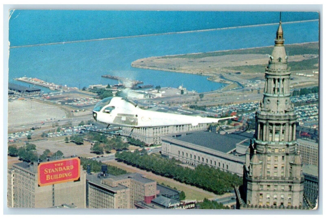 c1950s Bird's Eye View Of The Standard Building Helicopter Cleveland OH Postcard