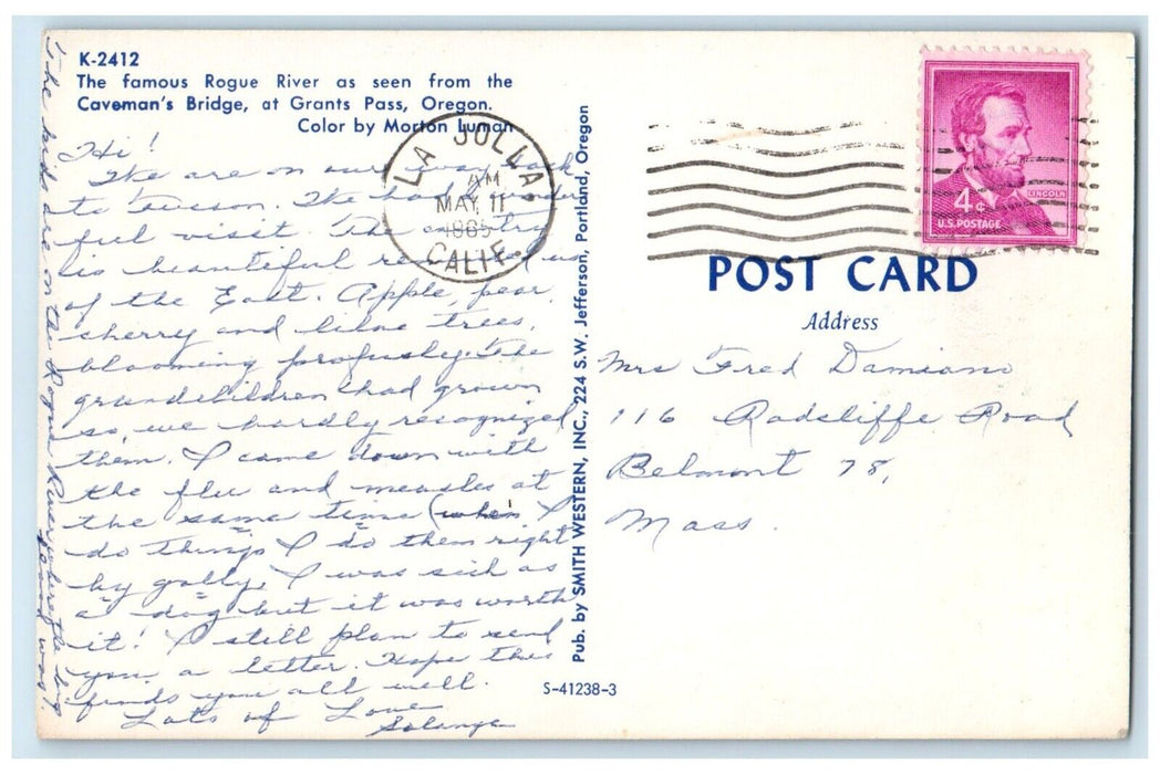 1965 Rogue River Oregon Seen From Caveman's Bridge Grant Pass OR Posted Postcard