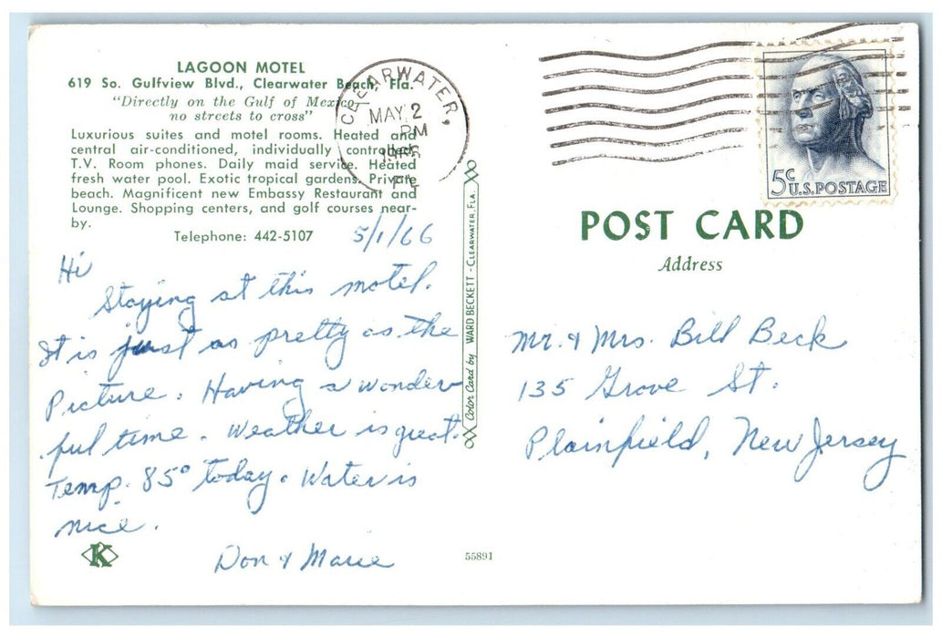 1966 Bathing Swimming Pool Lagoon Motel Clearwater Beach Florida Posted Postcard