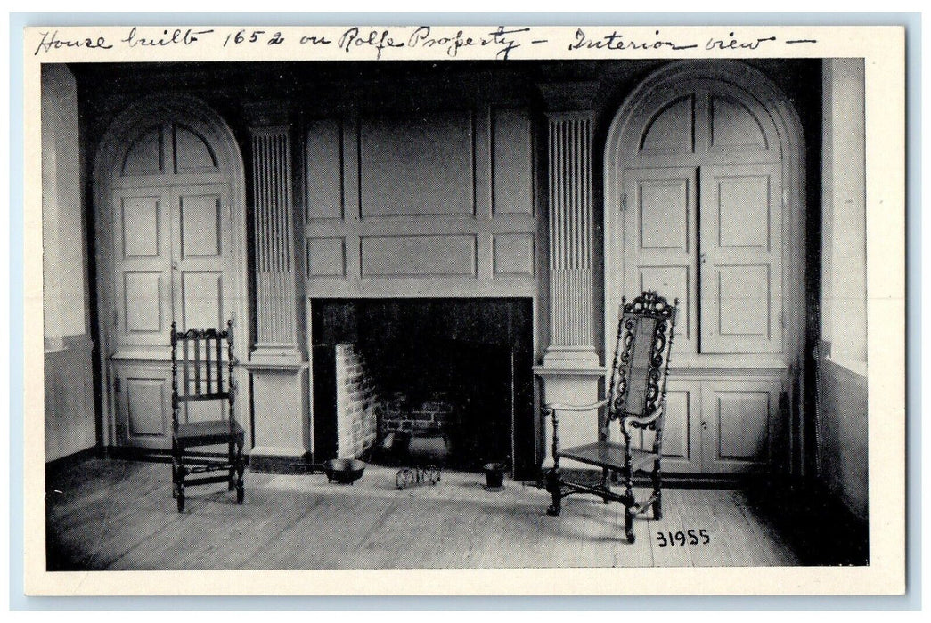 c1940 Panelled Fireplace Warren House Smiths Fort Chair Surry Virginia Postcard