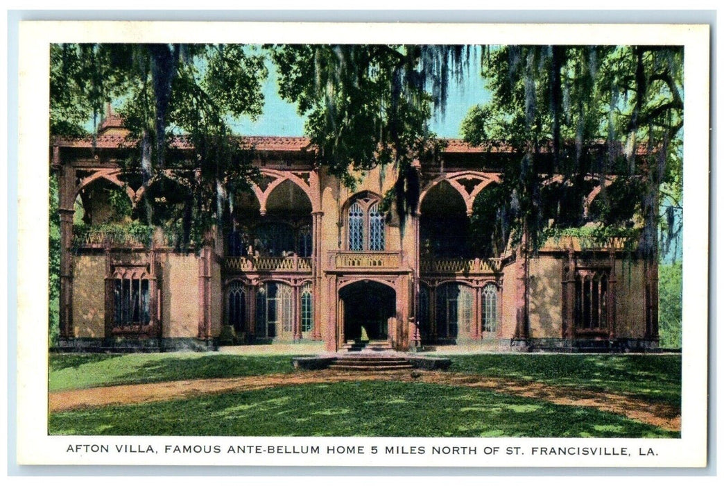 c1940 Afton Villa Ante-Bellum St. Exterior Field Francisville Louisiana Postcard