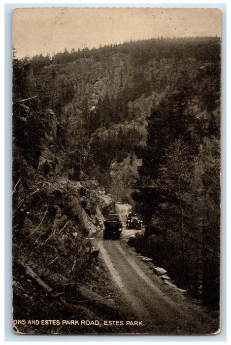 1910 Aerial View Lyons Estes Park Classic Cars Road Estes Park Colorado Postcard