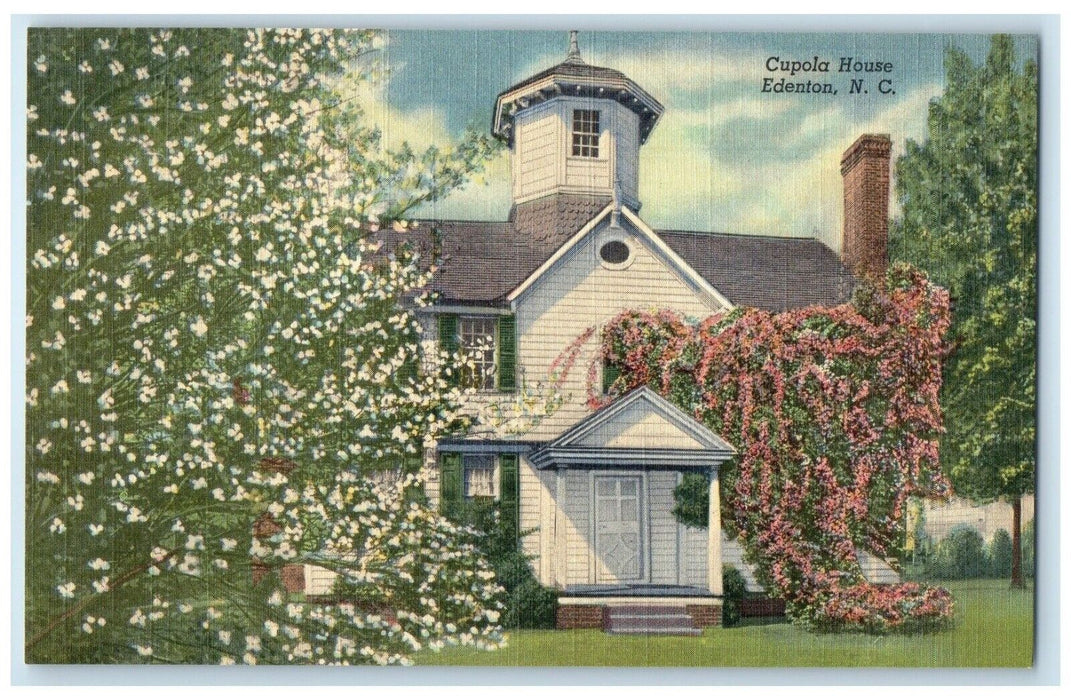 c1940 Cupola House Exterior Garden Flowers Field Edenton North Carolina Postcard