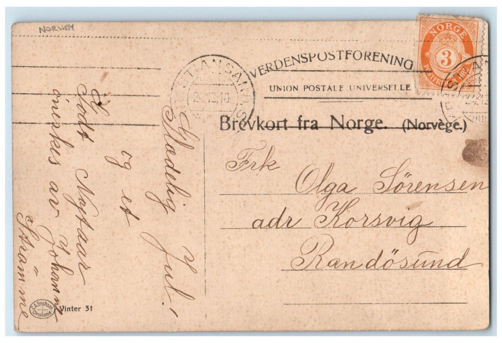 c1910's Cute Children Playing In Winter Snow Norway Posted Antique Postcard