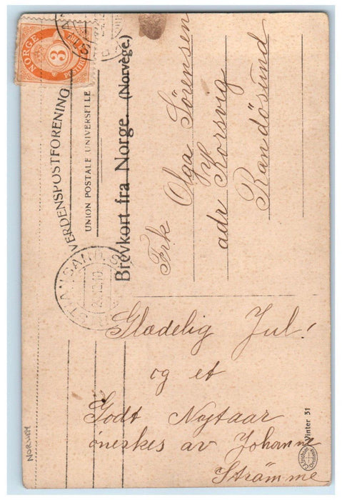 c1910's Cute Children Playing In Winter Snow Norway Posted Antique Postcard