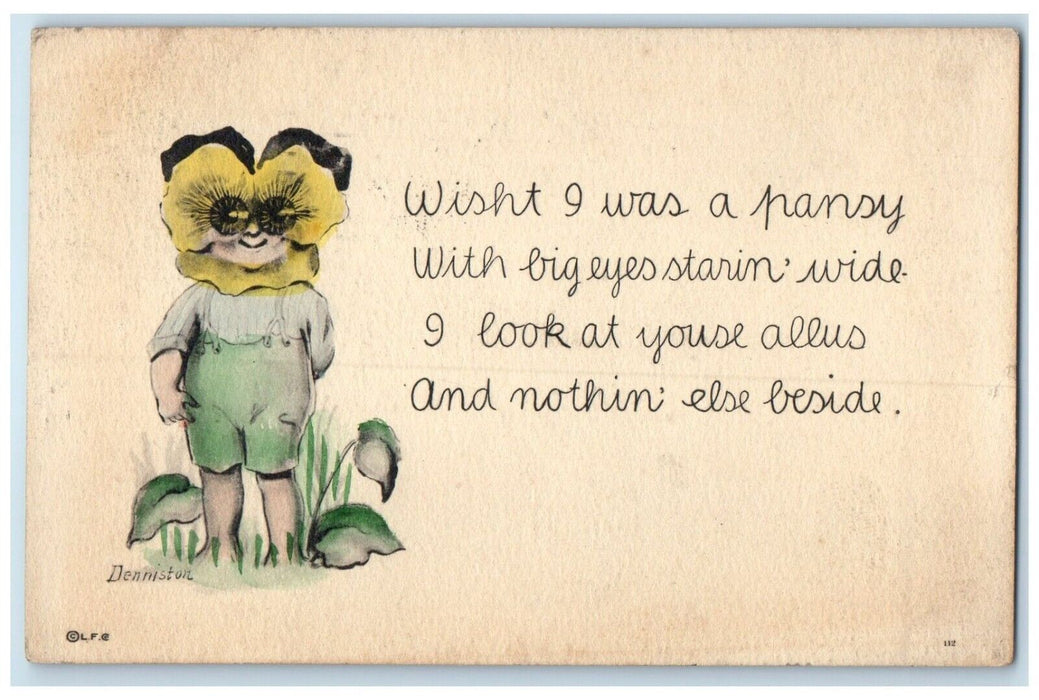 c1910's Little Girl Eyes Covered Flowers Denniston Chicago Illinois IL Postcard