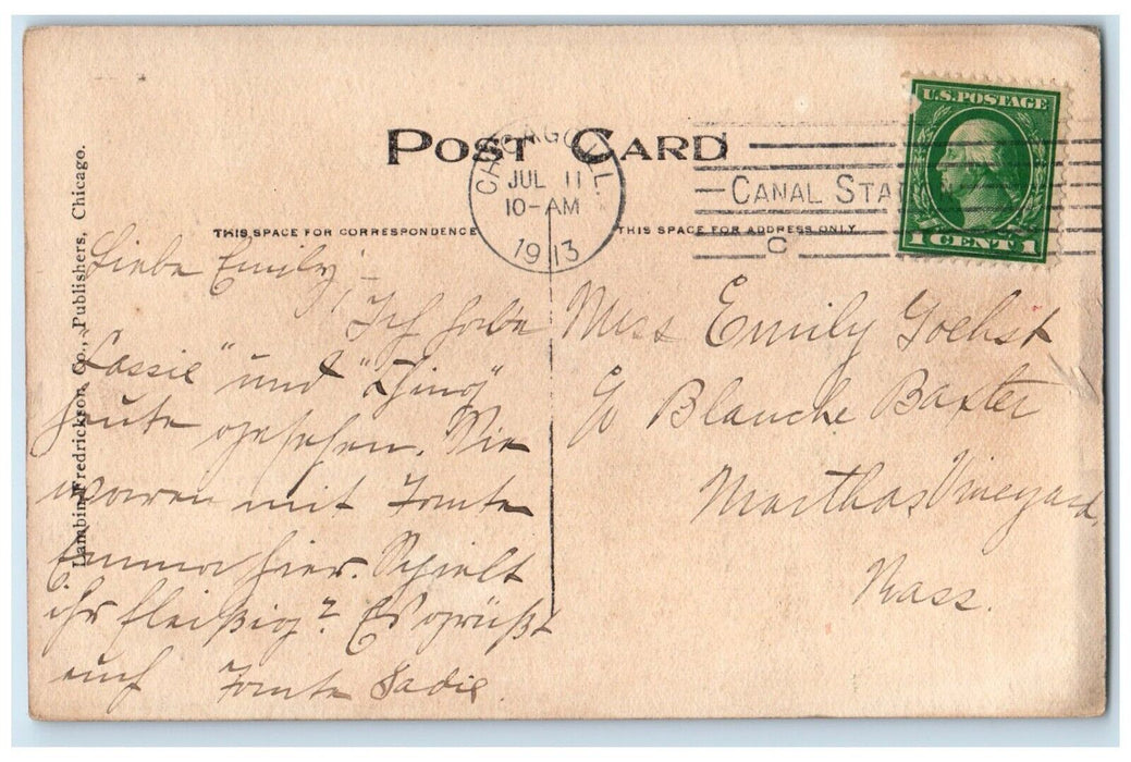 c1910's Little Girl Eyes Covered Flowers Denniston Chicago Illinois IL Postcard