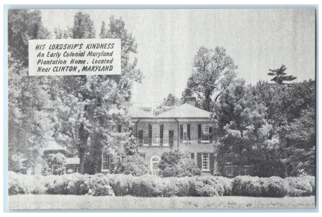 c1940 His Lordships Kindness Colonial Maryland Plantation Home Clinton Postcard