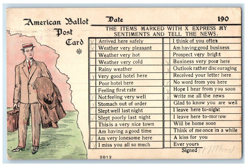 c1910's American Ballot Correspondence Card Goshen Indiana IN Antique Postcard