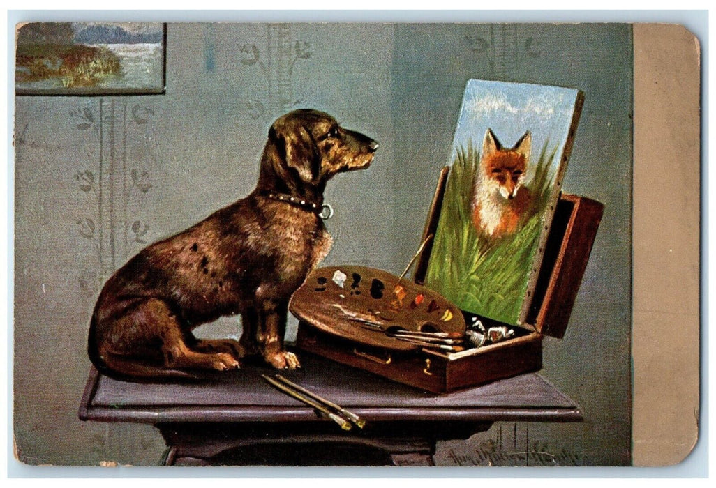c1910's Dachshund Dog Painting Painter Animals Chicago Illinois IL Postcard