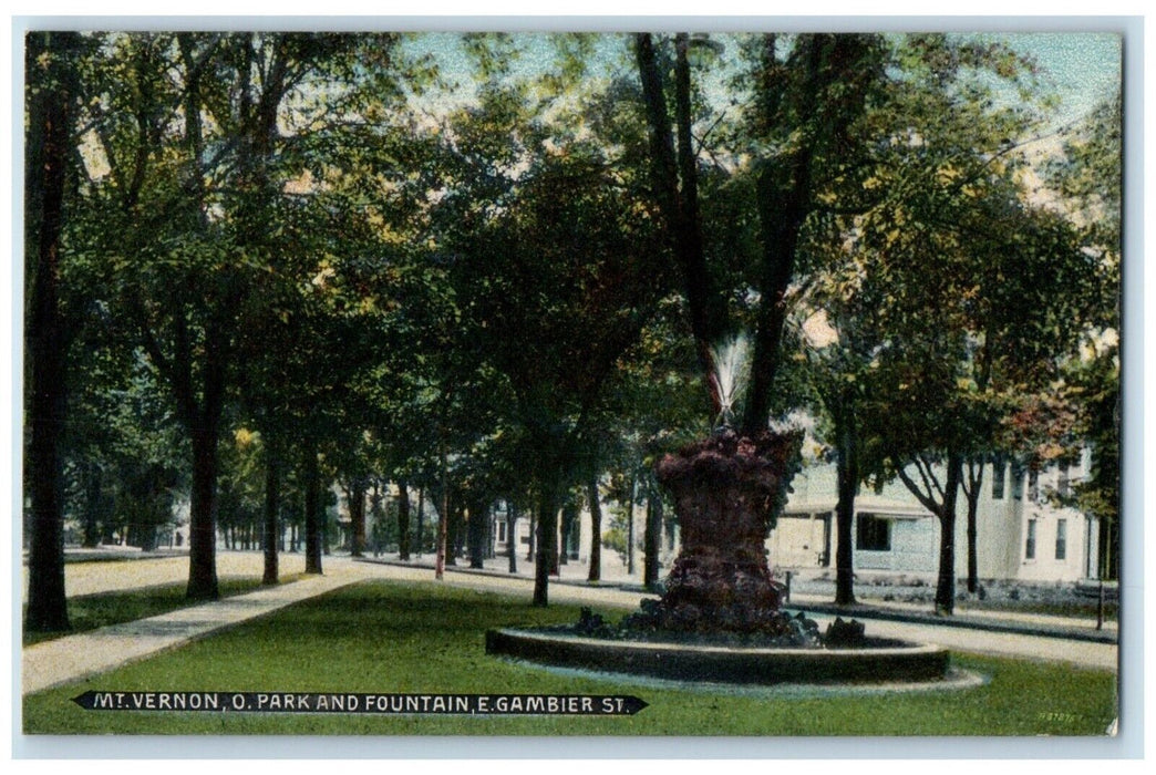 1910 Scenic View Park Fountain Gambier St Mt Vernon Ohio Posted Vintage Postcard