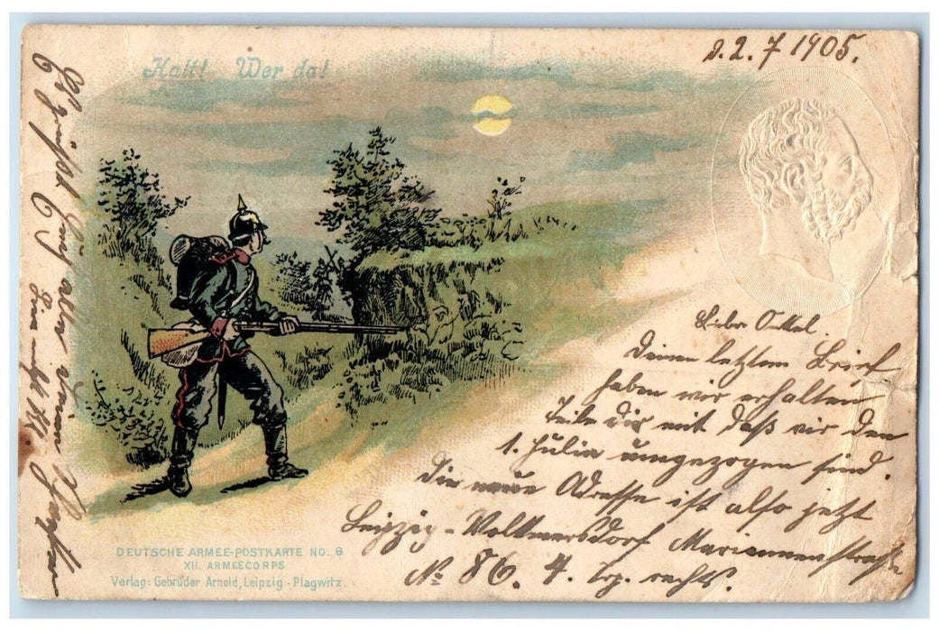 1905 Military Soldier Sunrise Embossed Germany Posted Antique Postcard