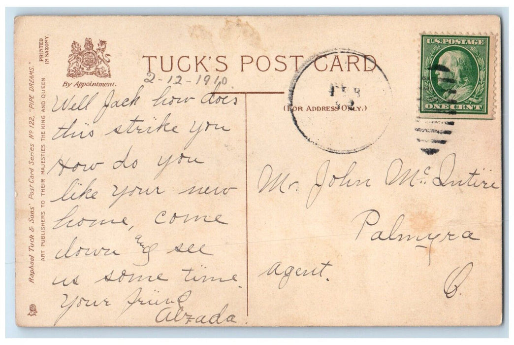 1910 Couple Romance Pipe Smoke A Dream Of Bachelor's Fancy Tuck's Postcard
