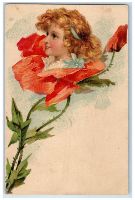 1908 Pretty Girl Curly Hair On Flower Embossed Eastman Wisconsin WI Postcard