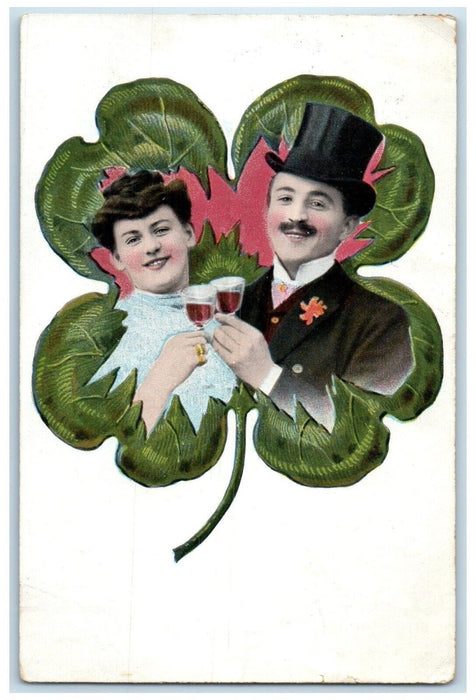 1903 Couple Romance In Shamrock Champagne Mason Michigan MI Antique Postcard