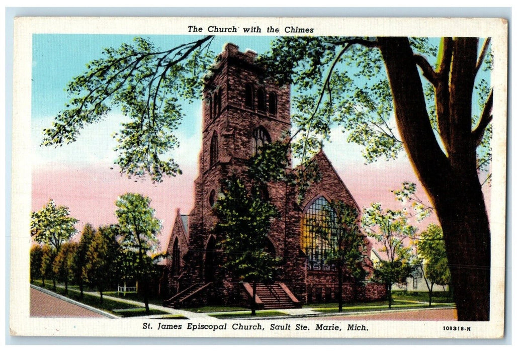 c1940 Exterior View St James Episcopal Church Sault Ste Marie Michigan Postcard