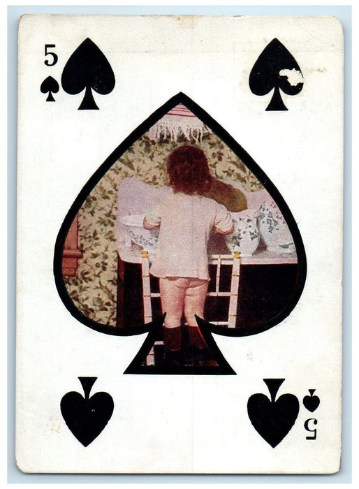 1908 Poker Playing Card Five Of Spades Akron Ohio OH Posted Antique Postcard