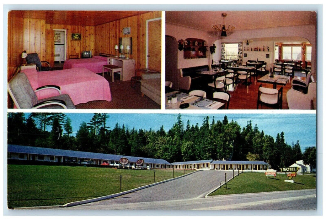 1960 Belle Isle Motel Dining Room Multi-View St Ignace Michigan Vintage Postcard