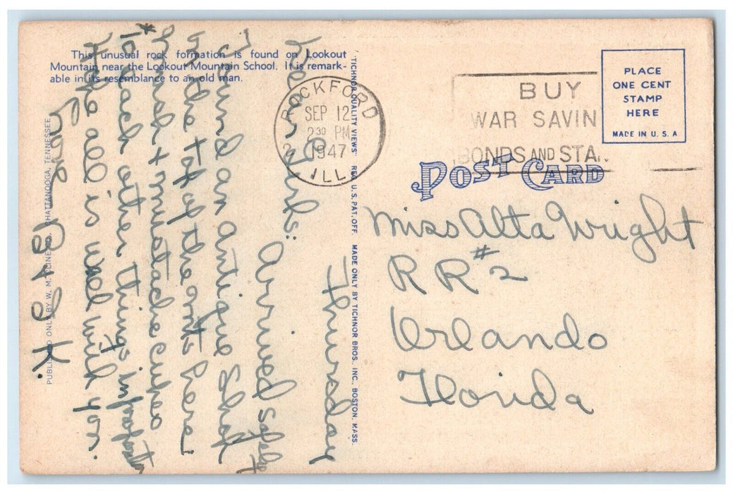 1947 Old Man Mountain Lookout Mountain Chattanooga Tennessee TN Vintage Postcard