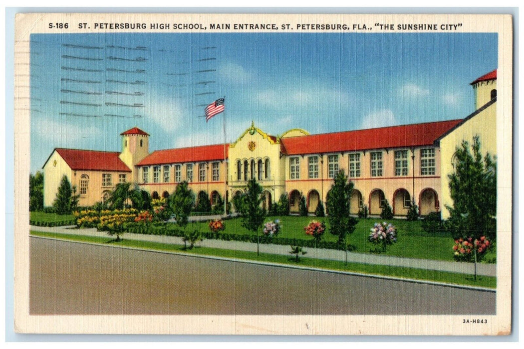 1938 St Petersburg high School Main Entrance St Petersburg Florida FL Postcard