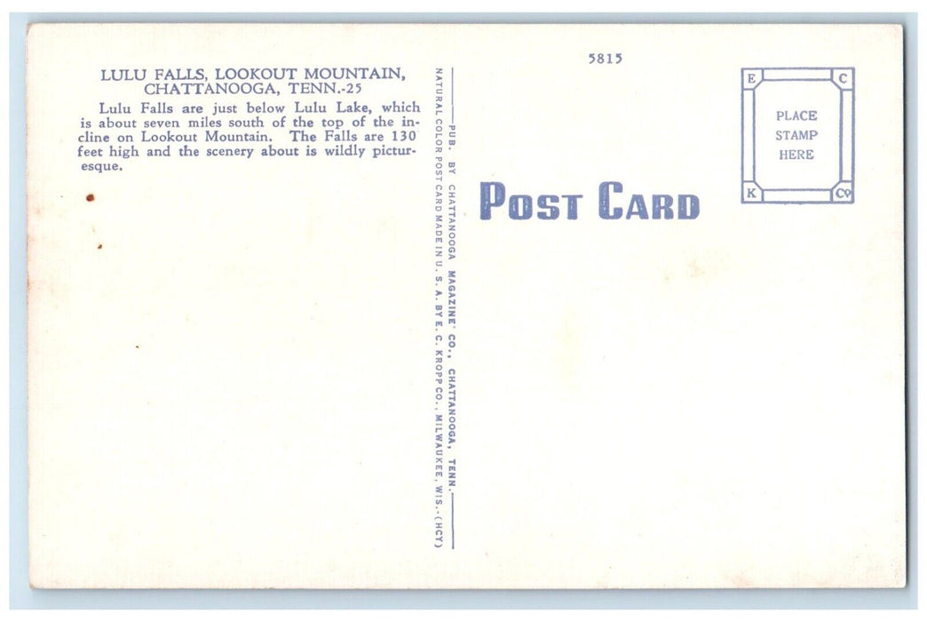 c1940 Lulu Falls Lookout Mountain Chattanooga Tennessee Antique Vintage Postcard