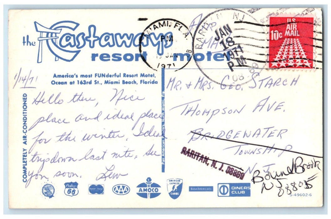 1971 Swimming Pool View Castaways Resort Motel Miami Beach Florida FL Postcard