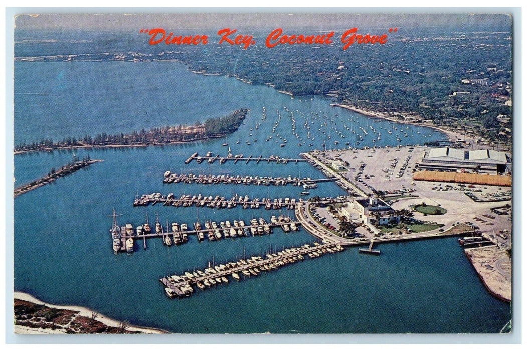 1966 Birds Eye View Dinner Key Yacht Basin Auditorium Miami Florida FL Postcard