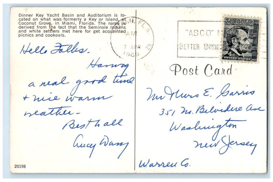 1966 Birds Eye View Dinner Key Yacht Basin Auditorium Miami Florida FL Postcard