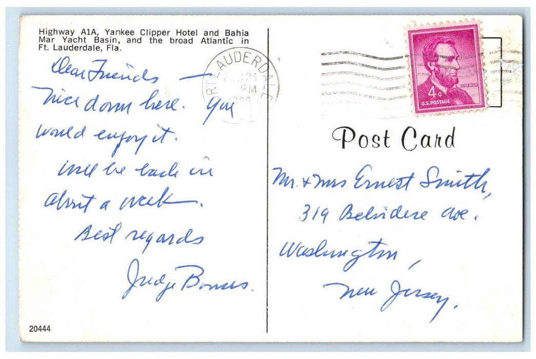 1963 Yankee Clipper Hotel Bahia Mar Yacht Basin Fort Lauderdale Florida Postcard