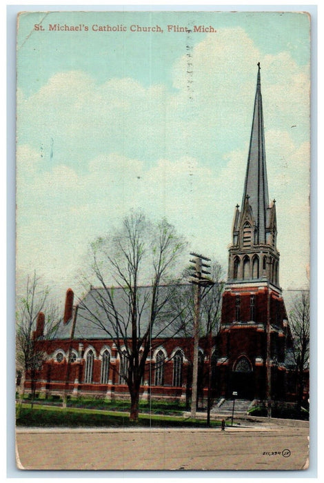 1917 St Michaels Catholic Church Building Flint Michigan Posted Vintage Postcard