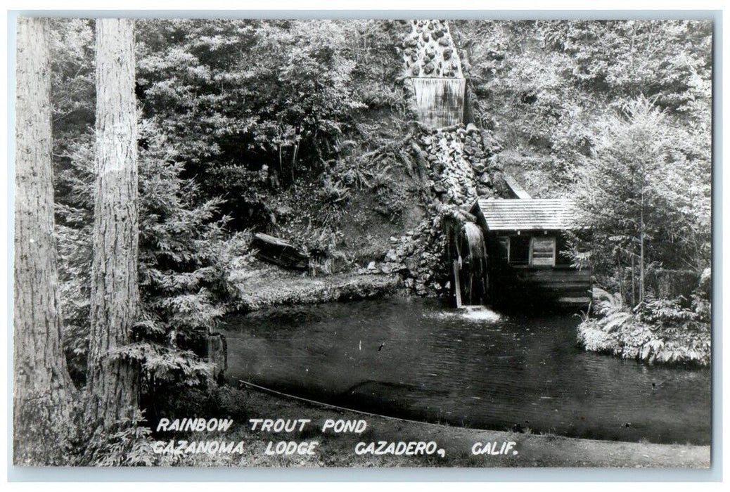 c1950's Rainbow Trout Pond Cazanoma Lodge View Cazadero CA RPPC Photo Postcard
