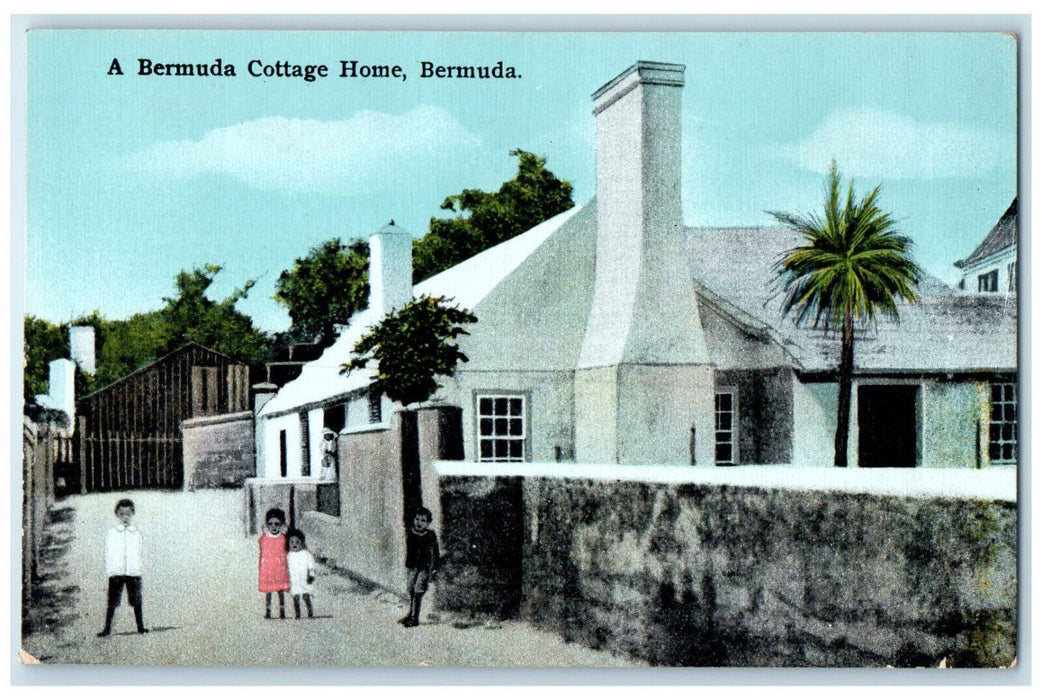 c1910 Four Kids Near Bermuda Cottage Home Bermuda Antique Posted Postcard