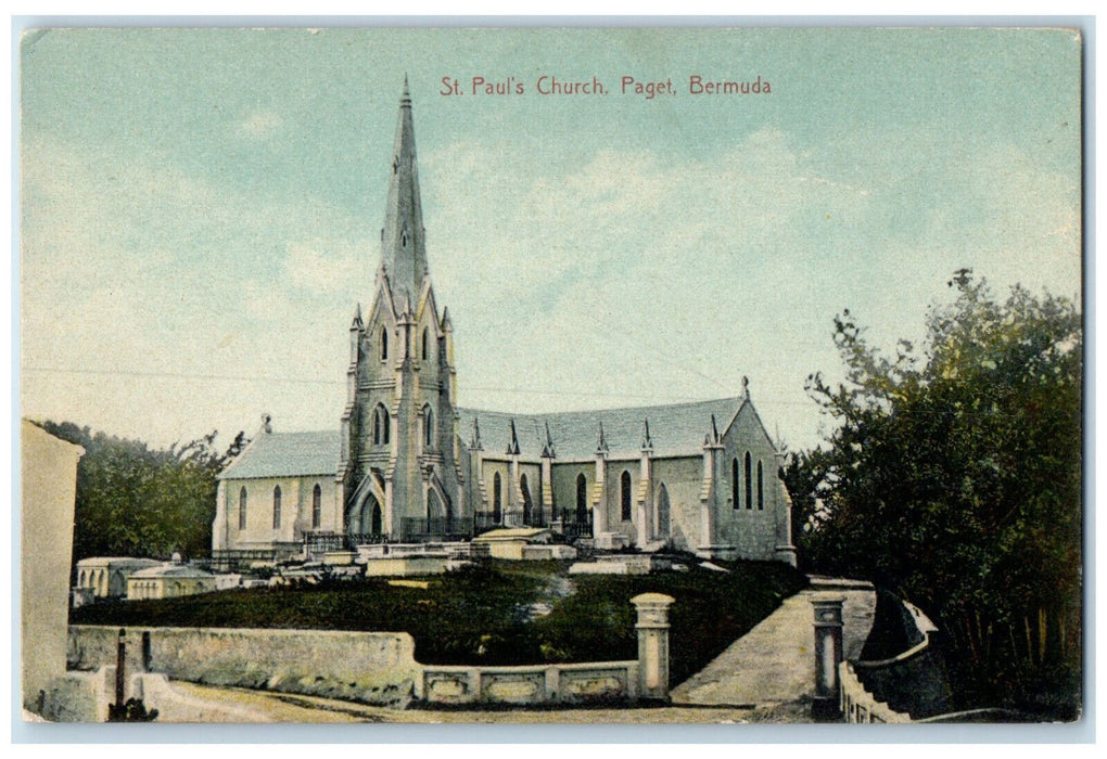c1910 Scene at St. Paul's Church Paget Bermuda Antique Unposted Postcard