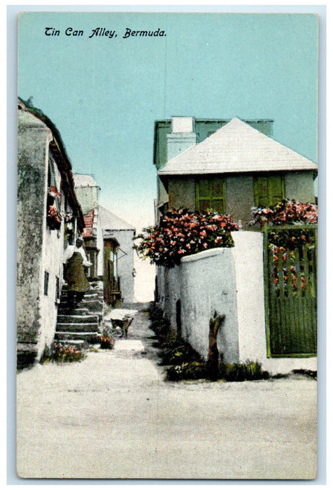 c1910 Stairs Entrance Gate to House Tin Can Alley Bermuda Antique Postcard