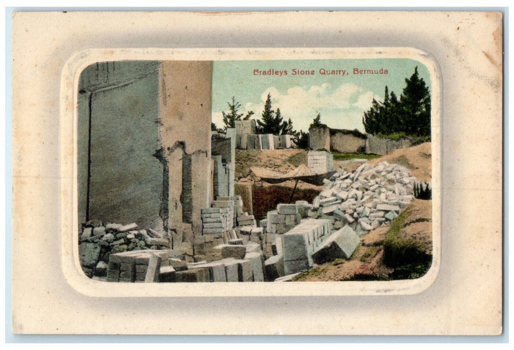 c1910 View of Bradleys Stone Quarry at Bermuda Unposted Embossed Postcard