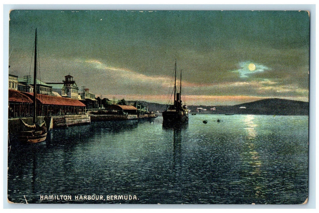 c1910 Ship Sailing Hamilton Harbour Bermuda Antique Unposted Postcard