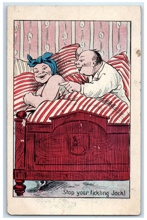 c1905 Couple Romance On Bed Stop Your Ticking Jack Unposted Antique Postcard