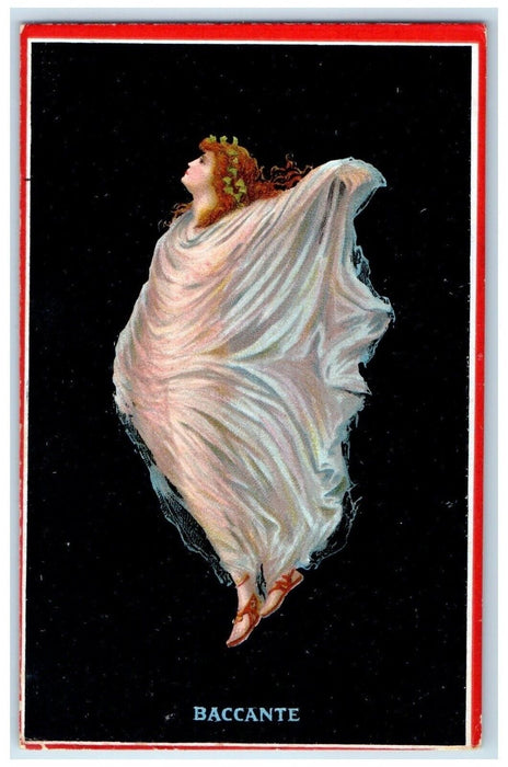 c1910's Pretty Woman Curly Hair Floating Baccante Unposted Antique Postcard