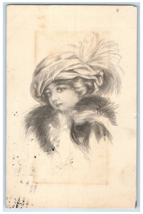 c1910's Pretty Woman Feather Hat Vermillion Ohio OH Posted Antique Postcard