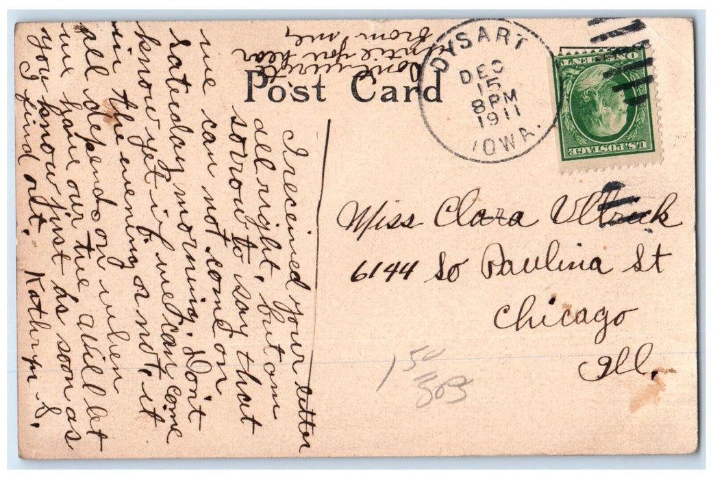 1911 Victorian Pretty Woman Big Hat Dysart Iowa IA Posted Antique Postcard