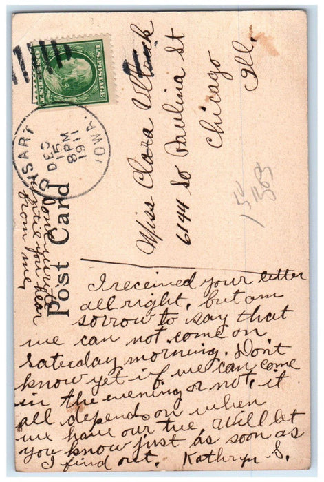 1911 Victorian Pretty Woman Big Hat Dysart Iowa IA Posted Antique Postcard