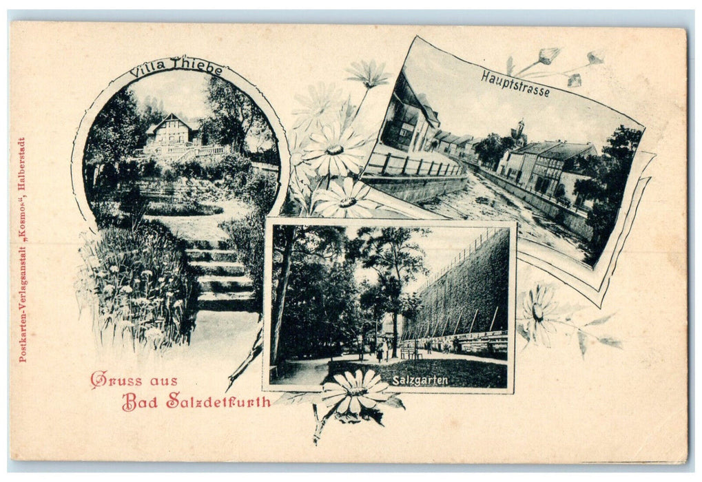 c1905 Greetings from Bad Salzdetfurth Germany Flowers Multiview Antique Postcard